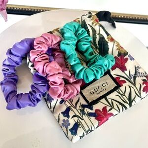 Gucci Satin Scrunchie Set in Purple, Pink, Turquoise